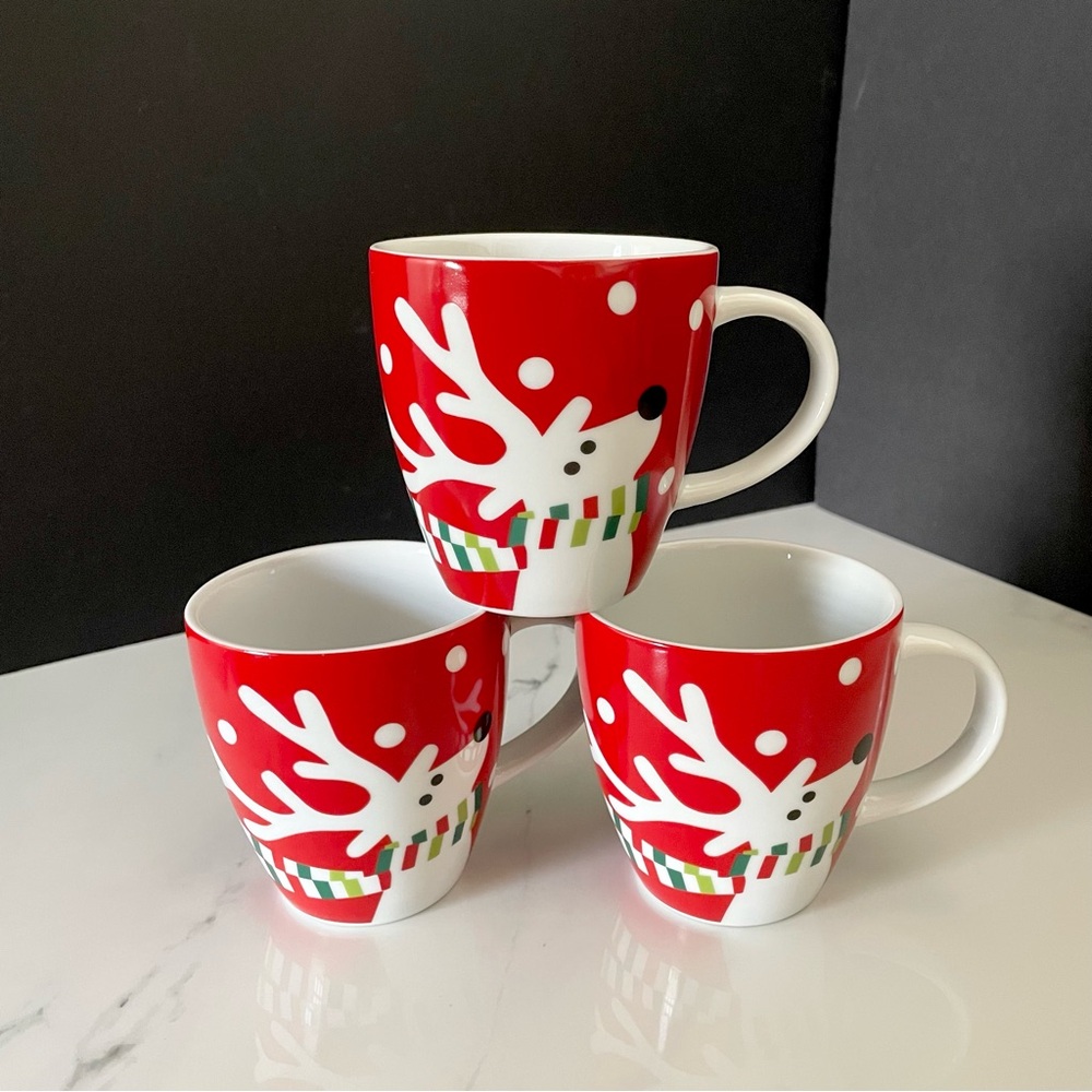 SET of 3 Reindeer Mugs by Crate&Barrel
